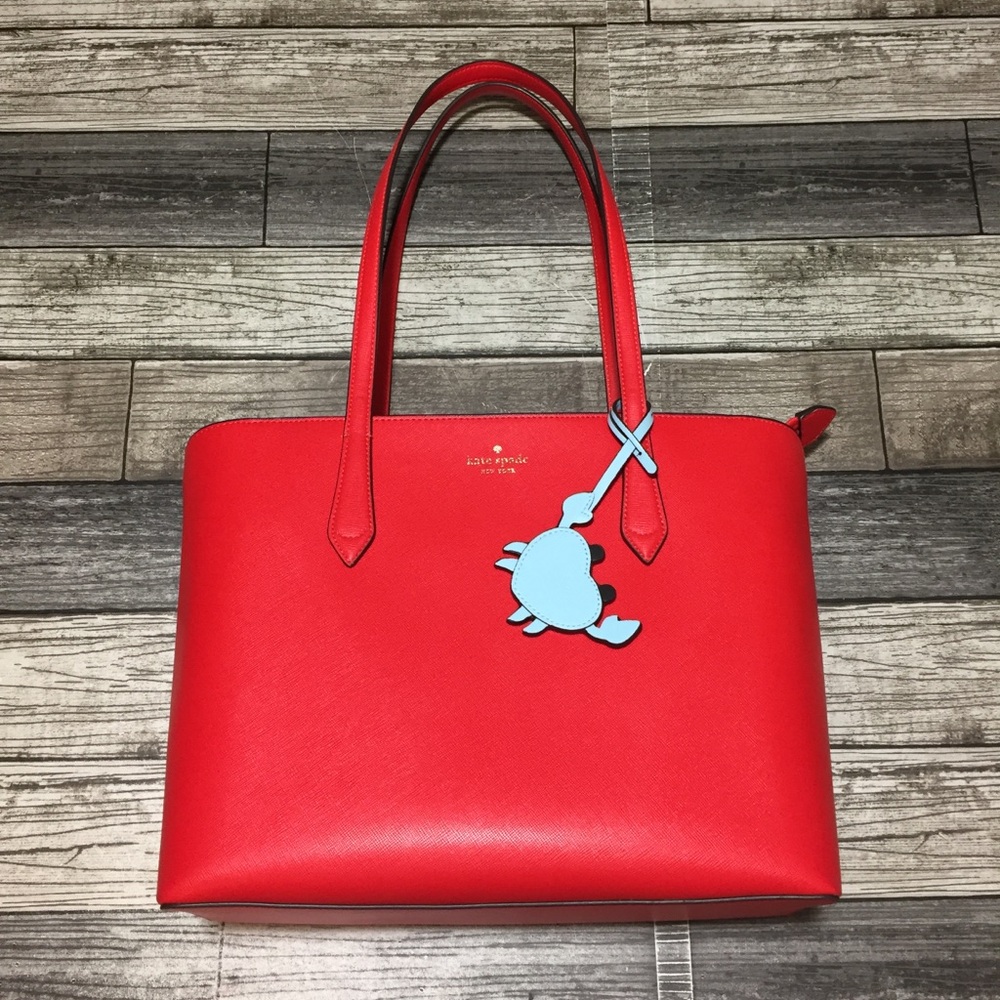 Kate Spade Marlee Tote Bag Purse Red With Light Blue Crab Charm